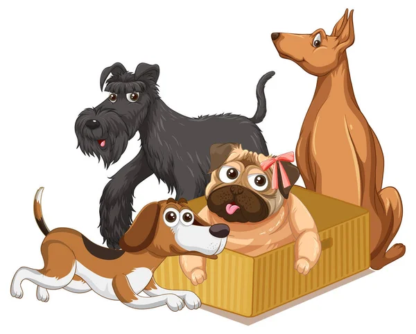 Group Cartoon Domestic Dogs Illustration — Image vectorielle