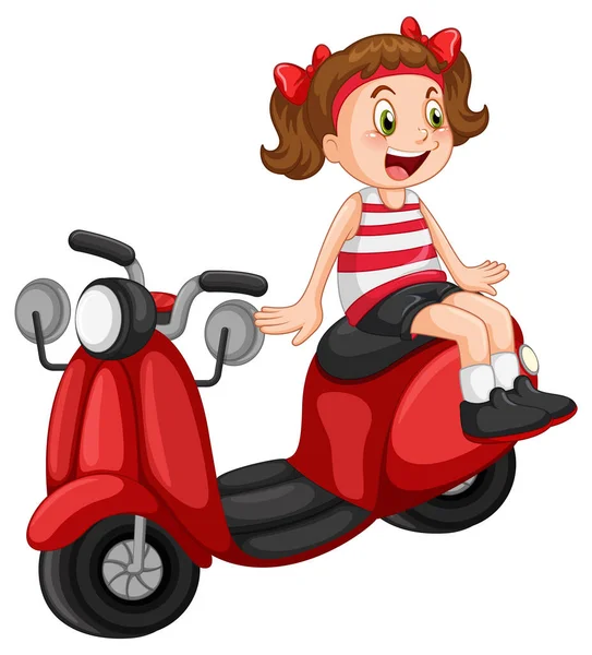 Red Motorcycle Girl Cartoon Illustration — Vetor de Stock