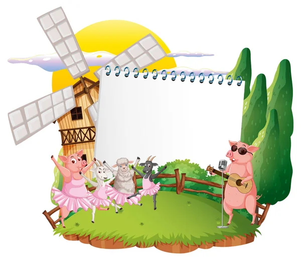 Empty Banner Template Farm Animals Illustration — Archivo Imágenes Vectoriales