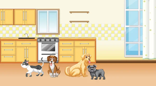 Set Different Domestic Animals Kitchen Illustration — Stock Vector