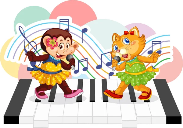 Cute Zwierząt Śpiewać Piosenkę Nut Muzycznych Fortepian Ilustracji Wektor Stockowy