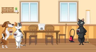 Mutfak resimlerinde farklı evcil hayvanlar var.