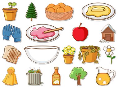 Sticker set of mixed daily objects illustration