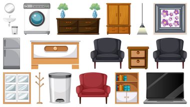 Furniture and household appliances on white background illustration clipart