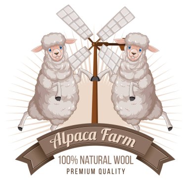 Yün ürünleri illüstrasyonu için Alpaca tarım logosu