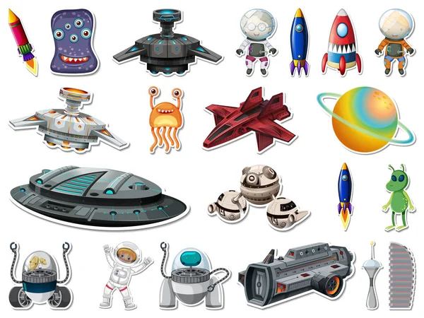 Sticker Set Outer Space Objects Astronauts Illustration — Wektor stockowy