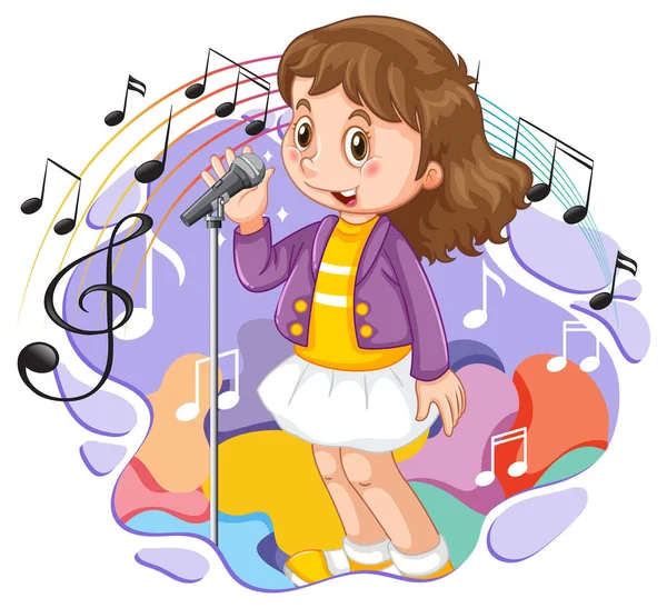 Chica Cantante Personaje Dibujos Animados Con Símbolos Melodía Ilustración — Archivo Imágenes Vectoriales