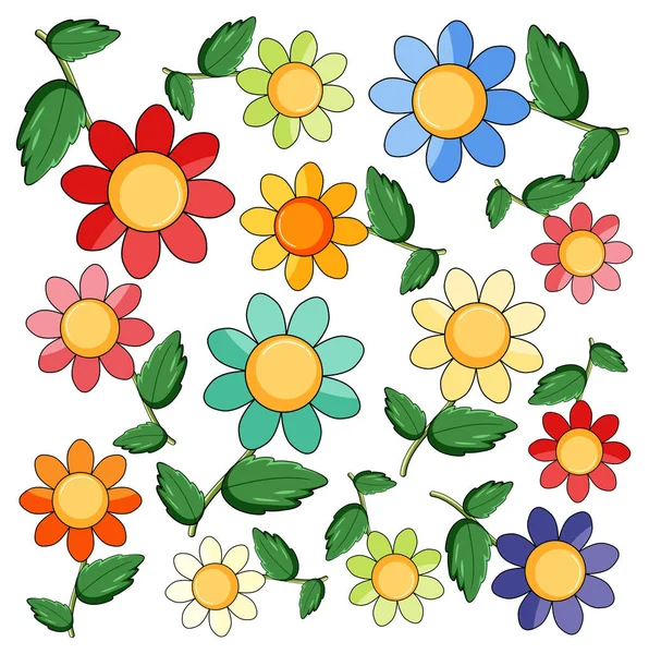 无缝背景设计与七彩花朵图 — 图库矢量图片