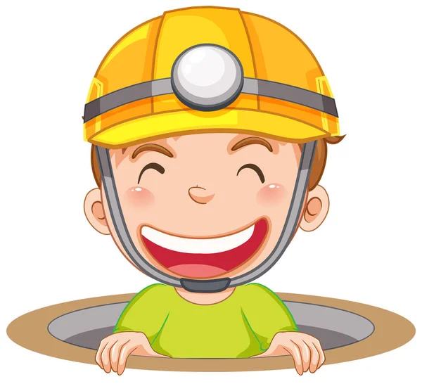 Happy Boy Hole Wearing Safety Hat Illustration — Vector de stock