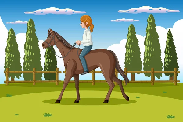Scène Équitation Avec Jockey Illustration Cheval — Image vectorielle