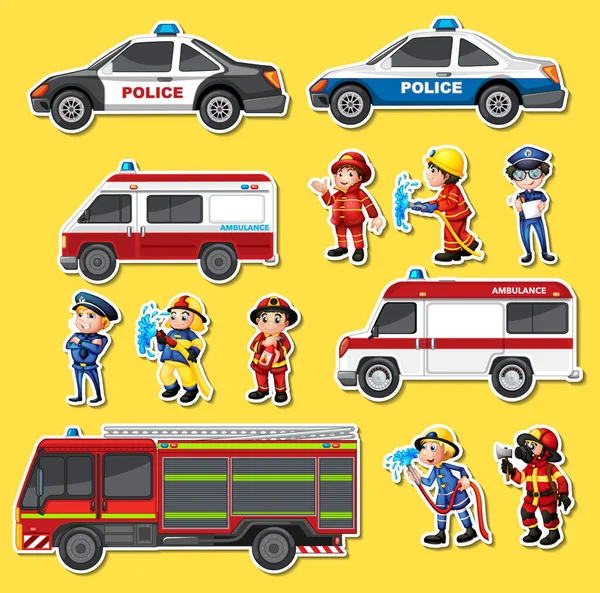 Sticker Set Professions Characters Objects Illustration — Image vectorielle