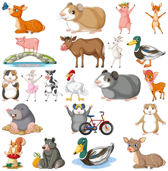 Conjunto Diferentes Niños Animales Ilustración — Vector de stock