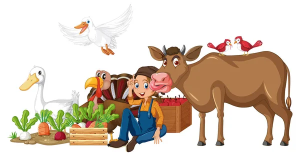 Zemědělské Zvířata Bílém Pozadí Ilustrace — Stockový vektor