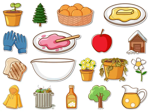 Karışık günlük nesneler çizimi etiketi