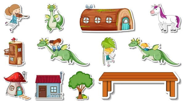 Sticker Set Fantasy Fairy Tale Cartoon Characters Illustration — Vector de stock