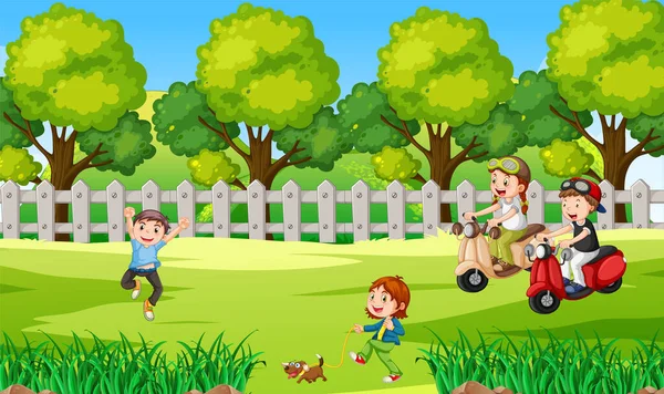 Kinderen Spelen Outdoor Park Illustratie — Stockvector