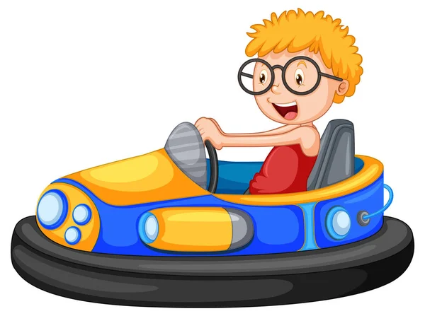 Boy Riding Bumper Car Cartoon Illustration —  Vetores de Stock