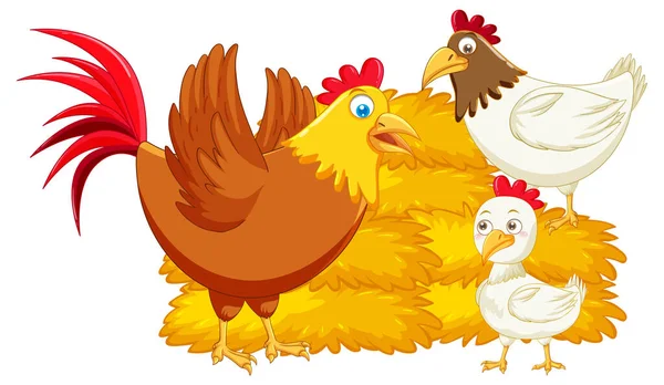 Mother Chicken Her Baby Cartoon Animals Illustration — Vector de stock