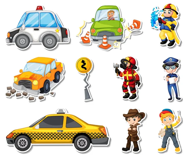 Sticker Set Professions Characters Objects Illustration — Image vectorielle