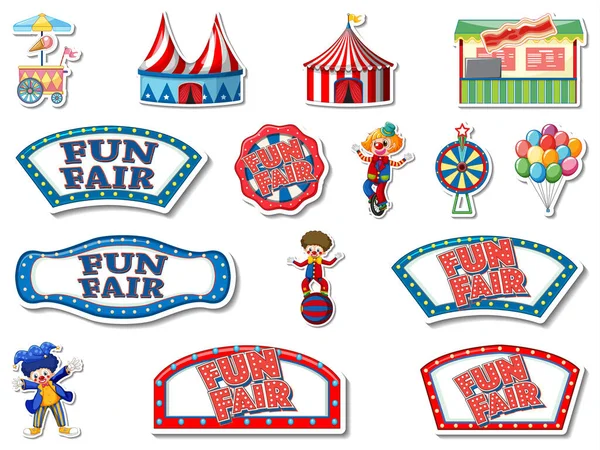 Sticker Set Amusement Park Fun Fair Objects Illustration — Wektor stockowy