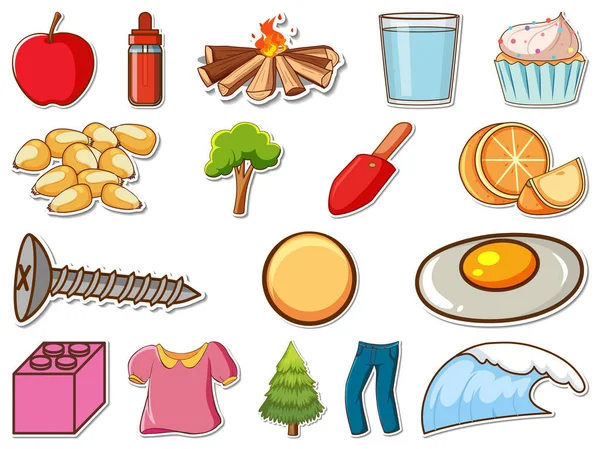 Sticker Set Mixed Daily Objects Illustration — Archivo Imágenes Vectoriales