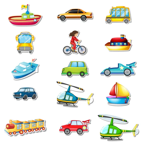 Sticker Set Different Vehicles Illustration — Stok Vektör