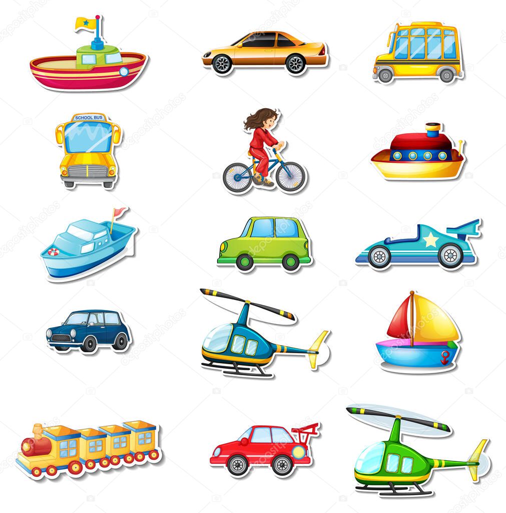 Sticker set of different vehicles illustration