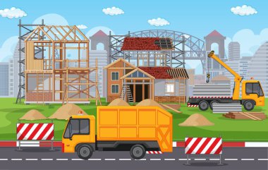 İnşaat alanı illüstrasyonunun karikatür sahnesi