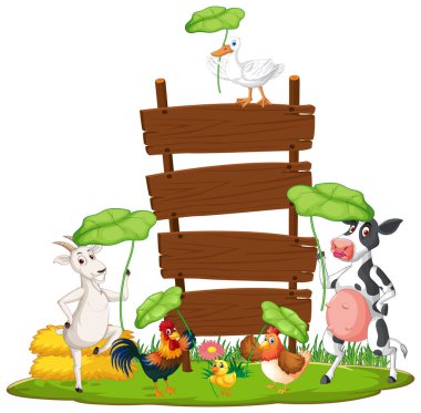 Empty banner template with farm animals illustration clipart