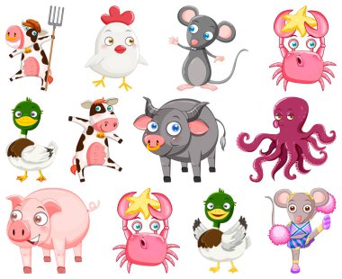 Sevimli hayvanlar mutlu gülümseme çizim ile