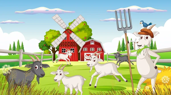 Fondo Granja Con Ilustración Animales Felices — Vector de stock