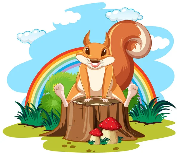 Esquilo Sentado Ilustração Log —  Vetores de Stock
