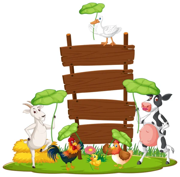 Modello Banner Vuoto Con Illustrazione Animali Fattoria — Vettoriale Stock