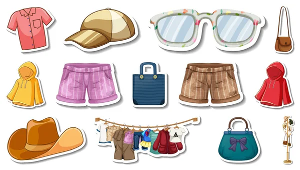 Aufkleber Set Von Kleidung Und Accessoires Illustration — Stockvektor