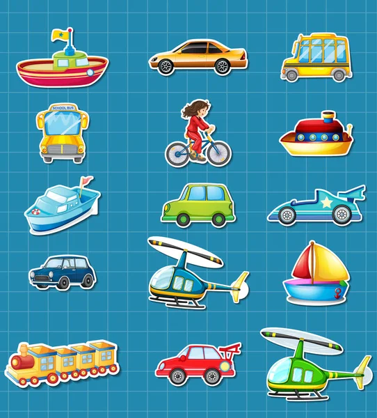 Sticker Set Different Vehicles Illustration — Stockvektor