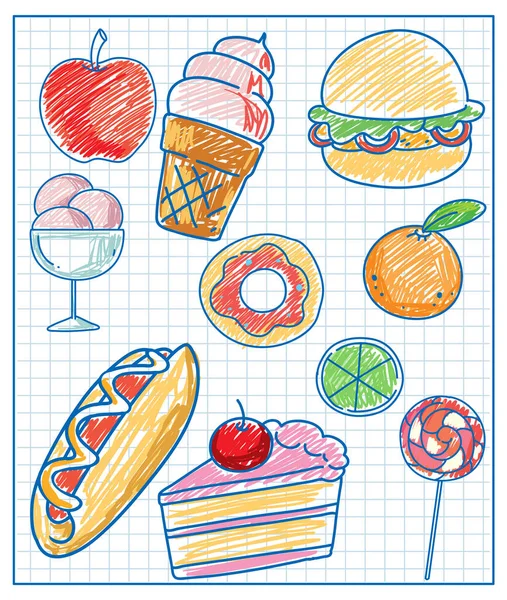 Illustration Aliments Gribouillis Dessinés Main — Image vectorielle