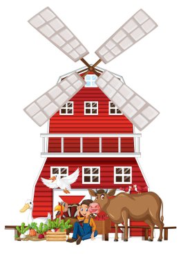 Birçok hayvan resimli tarım teması