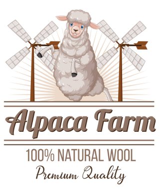 Yün ürünleri illüstrasyonu için Alpaca tarım logosu