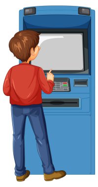 Back of a man withdraw money from ATM machine illustration