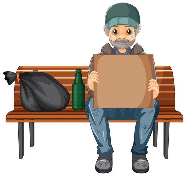 Bezdomovec Starý Muž Kreslený Charakter Ilustrace — Stockový vektor