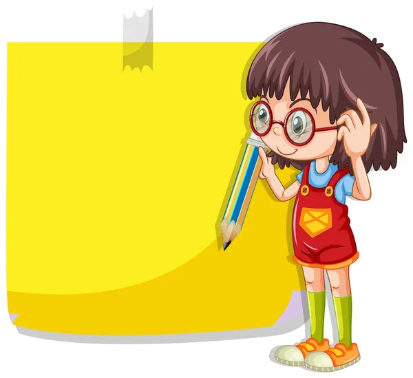 带彩色记事本插图的可爱女孩卡通人物 — 图库矢量图片
