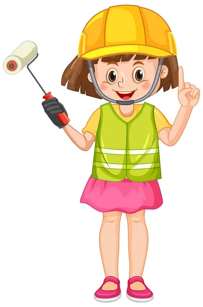 Girl Wearing Construction Worker Illustration — Stockvector