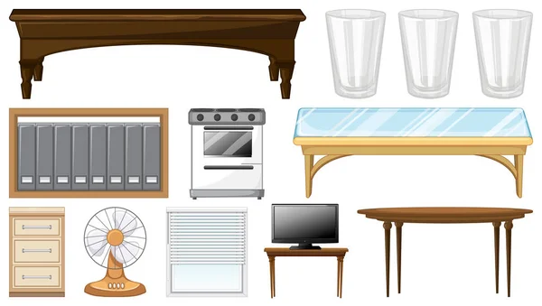 Many Furniture Household Appliances Illustration — Stock Vector