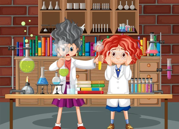 Cena Laboratório Com Ilustração Personagem Desenho Animado Cientista — Vetor de Stock