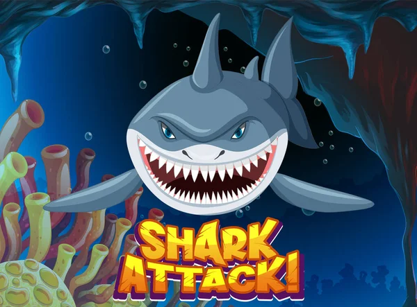 Projektowanie Czcionki Dla Words Shark Attack Illustration — Wektor stockowy