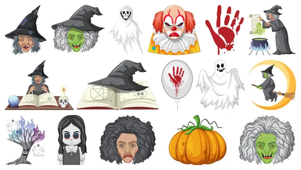 Halloween Set Con Spaventosi Mostri Illustrazione — Vettoriale Stock