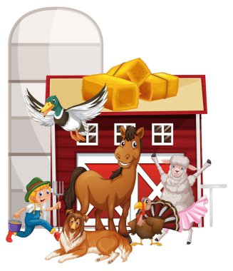 Birçok hayvan resimli tarım teması