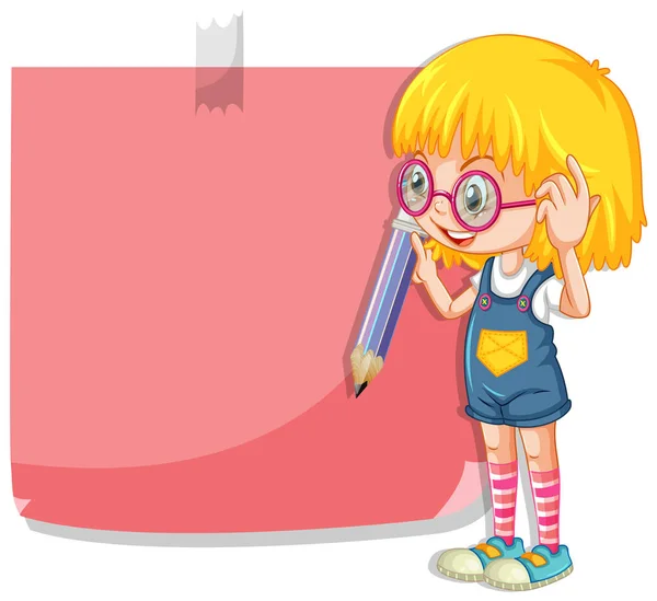 Mignon Personnage Bande Dessinée Fille Avec Illustration Bloc Notes Couleur — Image vectorielle