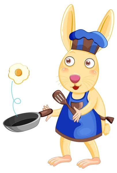 Konijn Cartoon Karakter Koken Ontbijt Illustratie — Stockvector