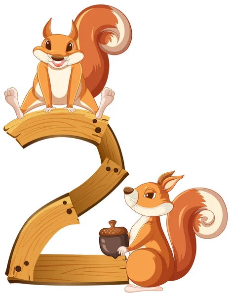 Two Squirrel Attached Number Two Illustration — Stock Vector